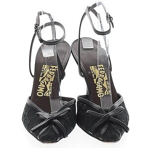 Salvatore Ferragamo Black Shoes Heels Strappy Sz 6 Bow RARE HTF DESIGNER